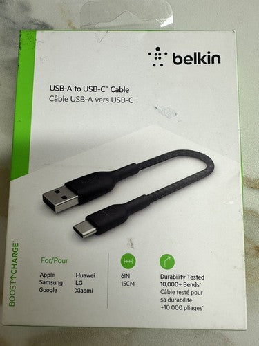 BELKIN BOOST CHARGE USB-C TO USB-A CABLE BRAIDED 15CM CAB002BT0MBK  Box 21