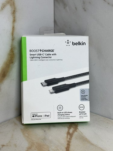 Belkin 1.2m Smart LED USB-C to (MFi-Certified)Lightning Cable -White (box 23)
