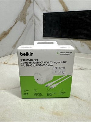 Belkin BoostCharge Compact 45W USB-C PD 3.1 Wall Charger + USB-C to USB-C Cable