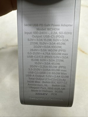 Belkin BoostCharge Pro 140W 4-Port GaN Wall Charger - White