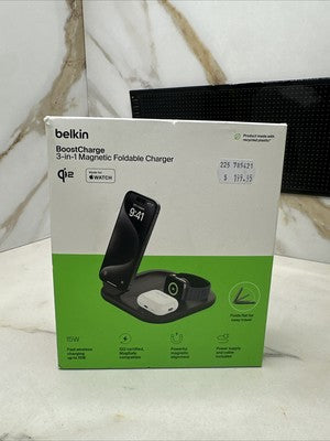 Belkin Boost Charge 3-in-1 Magnetic Foldable Wireless Charger Pad Qi2 15W Black